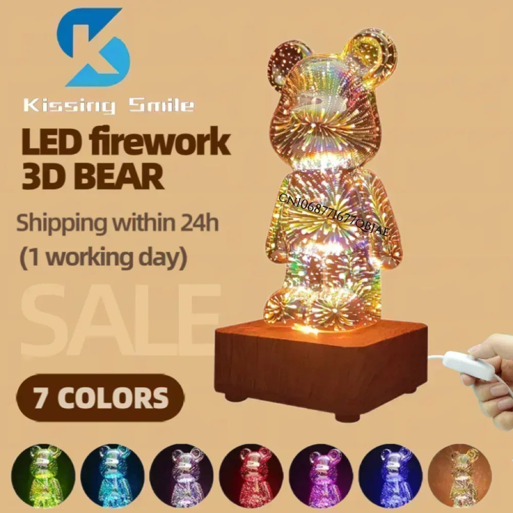 3D Bear Firework Night Light