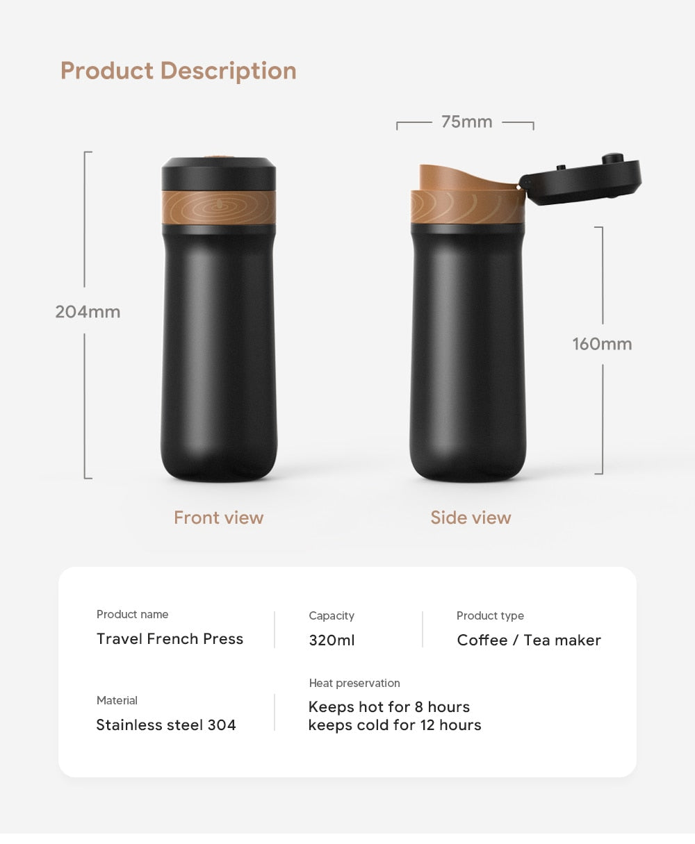 Insulated Portable Coffee French Press